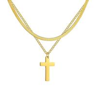 Hao Wu Xuan Stainless Steel Necklaces Cross Layered Snake Chains Cross Pendants Necklace For Women Couple Jewelry