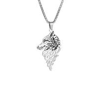 Hao Wu Xuan Stainless Steel Nordic Mythology Celtic Wolf Animal Necklace Direwolf Head Pendant Men Trendy Casual Charm Jewelry