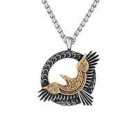 Hao Wu Xuan Stainless Steel Norse Mythology Eagle Necklace Men Vikings Raven Never Fade Gold Color Slavic Runes Amulet Pendant Gift