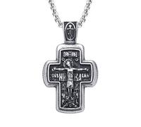 Hao Wu Xuan Stainless Steel Orthodox Cross Pendant Jesus Crucifix Necklace Men Punk Style Unique Jewelry