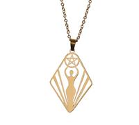 Hao Wu Xuan Stainless Steel Pentagram Goddess Amulet Necklace Pendants Necklaces for Women Girl Witchcraft Jewelry