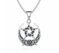 Hao Wu Xuan Stainless Steel Pentagram Moon Celtic Knot Pendant Necklace Women's Fashion Lucky Amulet Jewelry