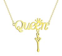 Hao Wu Xuan Stainless Steel Queen Crown Shape Letter Love Pendent Necklace For Women Men Dainty Lady Chains Engagement Jewelry Gift