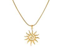 Hao Wu Xuan Stainless Steel Sun Pendant Necklace Waterproof Gold Color Texture Pendant Elegant Vintage Chic Sweater Chain Daily Wear