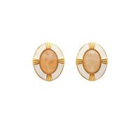Hao Wu Xuan Stainless Steel Vintage Oval Amber Natural Stone Earrings Gold Plated Hypoallergenic Banquet Jewelry Accessories