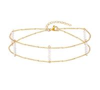 Hao Wu Xuan Stainless Steel White Crystal Beads Necklace For Women Double Layer Necklaces Jewelry Year Valentine's Day Gifts