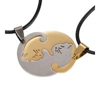 Hao Wu Xuan Stainlessblack and white cat pendant couple necklace creative embrace design splicing