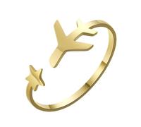 Hao Wu Xuan Star Airplane Opening Rings For Women Men Gold Color Minimalist Adjustable Finger Ring Jewelry Gift