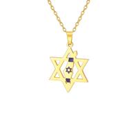 Hao Wu Xuan Star of David Country Map Pendant Necklace for Women Man Stainless Steel Jewelry Memorial Day Gift