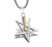 Hao Wu Xuan Star Pentagram Pendant Necklace, Two-Tone Silver and Gold Lightning Bolt Design, Stainless Steel Chain, Gothic Style Talisman