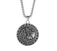 Hao Wu Xuan Style Viking Double Wolf Pendant Viking Runes Amulet The Helm Of Awe For Men