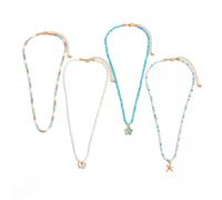 Hao Wu Xuan Summer Beach Starfish Butterfly Flower Pendant Necklace For Women Bohemia Rice Beads Chain Charm Jewelry