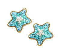 Hao Wu Xuan Summer Blue Starfish Earrings For Women Handmade Rice Beads Pearl Ear Studs Vacation Beach Charm Jewelry Birthday Gift