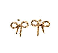 Hao Wu Xuan Summer Stainless Steel Classic Bead Bow Earrings Gold Plated Hypoallergenic Trend Luxury Jewelry For Women