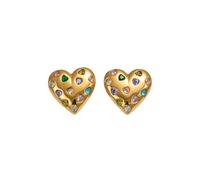 Hao Wu Xuan Summer Stainless Steel Cute Colorful Heart Necklace Earrings Gold Plated Tarnish Free Jewelry Set for Gift Lover