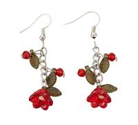 Hao Wu Xuan Sweet Romantic Fashion Creative Red Flower Pendant Earrings Ladies Elegant Temperament Party Girlfriend Wife Gift Daily Wear