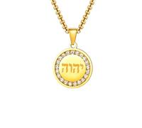 Hao Wu Xuan Tetragrammaton Hebrew Necklace for Men Women Stainless Steel Christianity Yahweh Amulet Zircon Pendant Necklace Jewelry