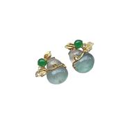 Hao Wu Xuan The designer's unique, pure natural inlaid chalcedony gourd ice through earrings, elegant light luxury charm jeweler