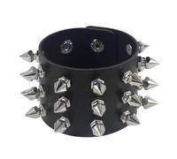 Hao Wu Xuan Three Row Cuspidal Spikes Rivet Stud Wide Cuff PU Leather Punk Gothic Rock Unisex Bracelet Men Jewelry Leather Bracelet