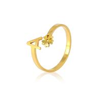 Hao Wu Xuan Tiny Initial Letter Rings For Women Stainless Steel Flower Alphabet Finger Adjustable A-Z Ring Boho Aesthetic Jewelry Gif