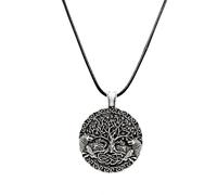 Hao Wu Xuan Tree Of Life And World Pendant Necklace Double Wolf Amulet Men Women Wiccan Talisman Necklaces Viking Jewelry
