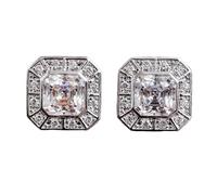Hao Wu Xuan Trendy Female Shiny Stud Earrings Lady Silver Color Jewelry for Engagement Fashion Versatile Accessories Gift