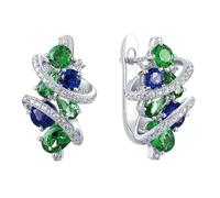 Hao Wu Xuan Trendy Green Blue Cubic Hoops - Elegant Bridal Wedding Party Earrings for Women Statement