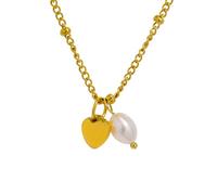Hao Wu Xuan Trendy Style Stainless Steel Heart Natural Pearl Chic Pendant Necklace for Women Exquisite Jewelry Gift