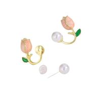 Hao Wu Xuan Tulip Pearl Stud Earrings for Women, Front and Back Earrings Statement Jewelry