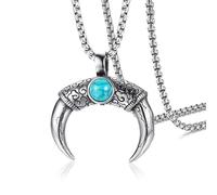 Hao Wu Xuan Turquoise crescent pendant necklace moon horn handmade necklace