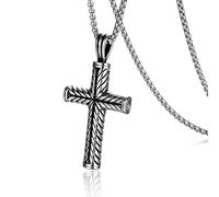 Hao Wu Xuan Twisted Pattern Cross Pendant Necklace Retro Simple Stainless Steel Chain Silver Color Hip Hop Jewelry Gifts For Women Men