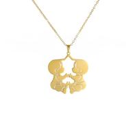 Hao Wu Xuan Two Little Boys Pendant Twins Choker Stainless Steel Necklaces for Women Men Jewelry Party Gifts