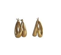 Hao Wu Xuan Unique Design Gold Plated Twisted Double Horn Earrings Hypoallergenic Stainless Steel Tarnish Free Jewelry for Women