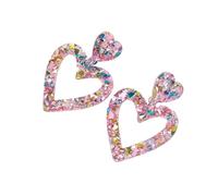 Hao Wu Xuan Valentine's Day Sequins Hollow Love Heart Earrings for Women Romantic Peach Statement Drop Earring Sweet Jewelry Gifts