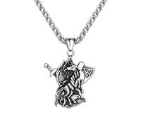 Hao Wu Xuan Vikings Axes Warrior Sword Necklaces Genuine Leather Valknut Evil Goat Satan Stainless Steel Pendant Talisman Male Norse Jewelry