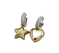 Hao Wu Xuan Vintage Asymmetric Heart-shaped Star Pendant Women's Earrings Luxury Personalized European and American Style Travel Accessories