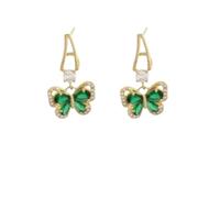 Hao Wu Xuan Vintage Butterfly Earrings - Green Enamel Elegant Studs, Niche Light Luxury Design, Timeless for Ladies' Daily Wear