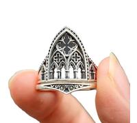 Hao Wu Xuan Vintage Castle Architectural Style Hollow Out Geometry Finger Ring Creative Gothic Finger Ring Jewelry Accessories Gifts
