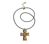 Hao Wu Xuan Vintage Church Cross Pendant Necklace With Zircon Pvd Gold Plated Stainless Steel Dainty Couple Unisex Jewelry