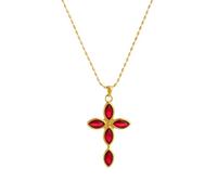 Hao Wu Xuan Vintage Church Red Cross Zircon Necklace Summer Pvd Gold Plated Stainless Steel Women Jewelry Gifts