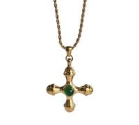 Hao Wu Xuan Vintage Cross Egyptian Amber Necklace Earrings Set Stainless Steel Gold Plated Tarnish Free Couple Jewelry Accessorie