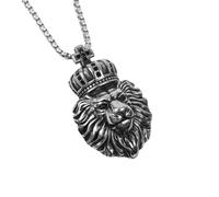 Hao Wu Xuan Vintage Crown Lion Pendant Charm Men's Necklace Fashion Valentine's Day Gift Protector Jewelry Accessories
