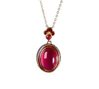 Hao Wu Xuan Vintage Enamel auspicious clouds Pendant Natural carnelian Red Oval necklaces Exquisite Light Luxury clavicle chain jewelry