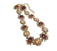 Hao Wu Xuan Vintage Exaggerated Luxury Oval Inlaid Zircon Palace Style Women's Necklace Earrings Medieval Exquisite Personality Wedding Gift