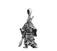 Hao Wu Xuan Vintage Guan Yu Warrior Pendant Necklace, Silver-Tone, Chinese Style Military General Design