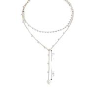 Hao Wu Xuan Vintage Layered Necklace for Women Imitation Pearl Cross Anti-allergy Long Y-shape Neck Chain Exquisite Summer Jewelry Gift