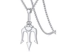 Hao Wu Xuan Vintage Neptune Poseidon Trident Pendant Stainless Steel Ancient Greece Amulet Necklace Men Jewelry Gift for Sailor