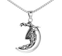 Hao Wu Xuan Vintage Nordic Dragon Moon Pendant Charm Men's Necklace Fashion mas Valentine's Day Gift Pr ector Jewelry Accessories
