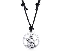 Hao Wu Xuan Vintage Pentagram Rabbit Necklace Punk Hip-hop Bunny Hollow Pentacle Pendant Rope Neck Chain Party Jewelry for Men