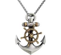 Hao Wu Xuan Vintage Pirate Anchor Ship Rudder Pendant Necklace Mens Sailor Punk Hip Hop Trendy Street Party Jewelry